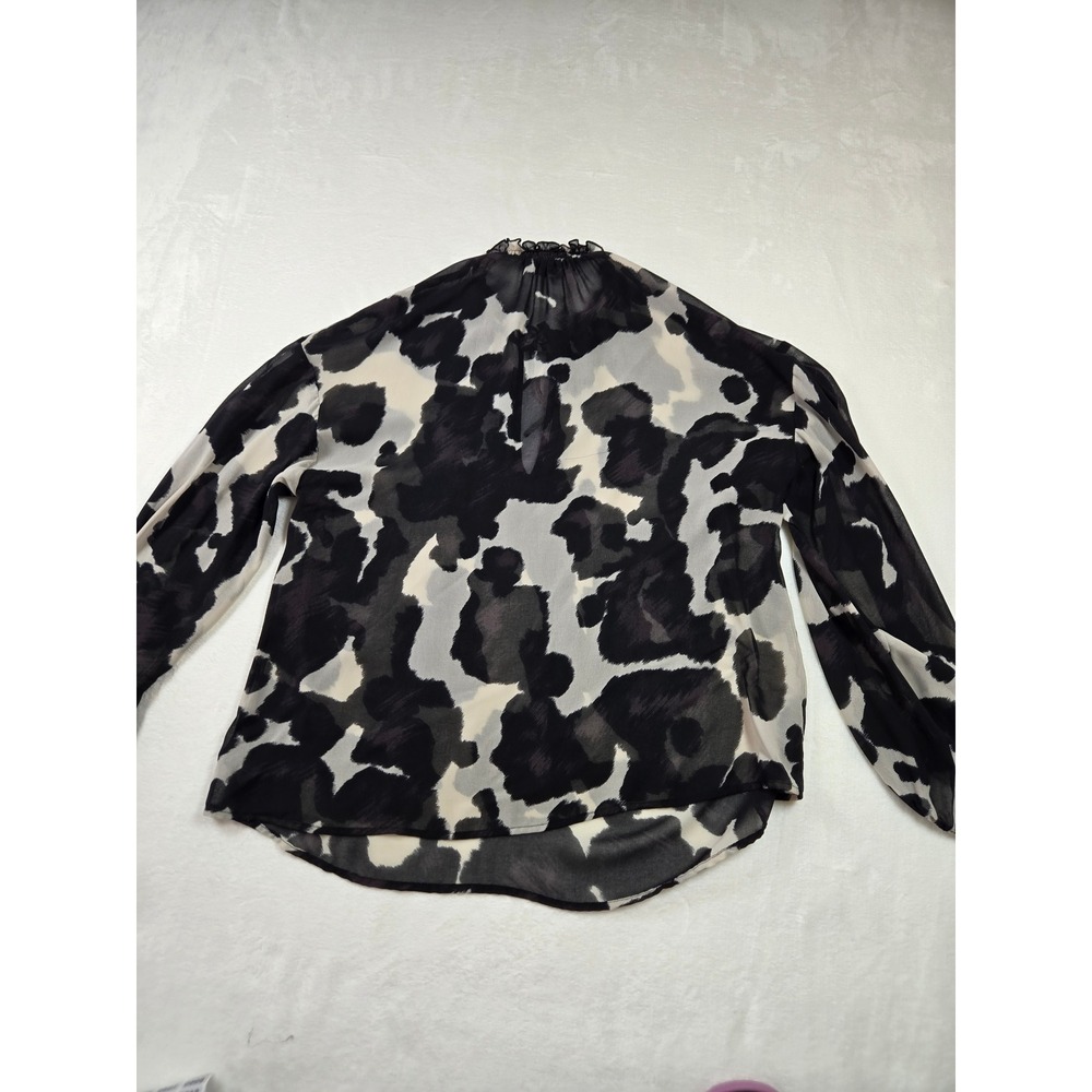 Sanctuary Abstract Animal Print Smocked Neck Balloon Sleeve Blouse Black Gray S - Picture 7 of 7